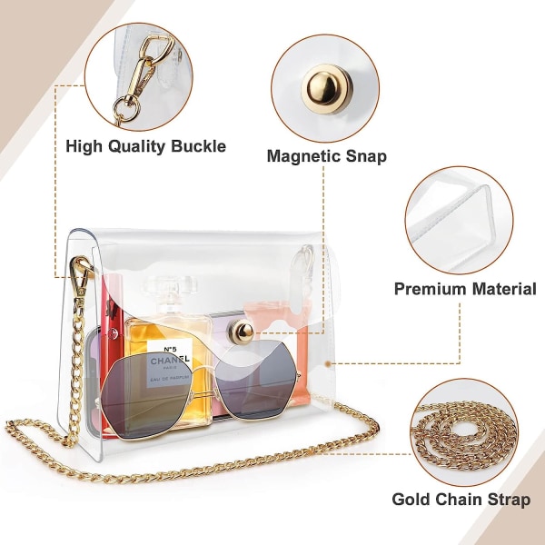 Genomskinlig handväska för kvinnor, genomskinlig crossbody-väska godkänd Clear Purse-gold