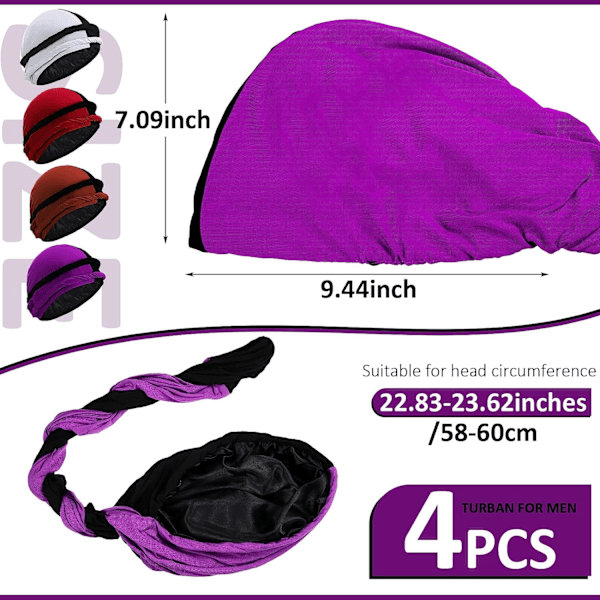 4 stycken turbaner för män Twist huvudband för män Stretch 4PCS 12