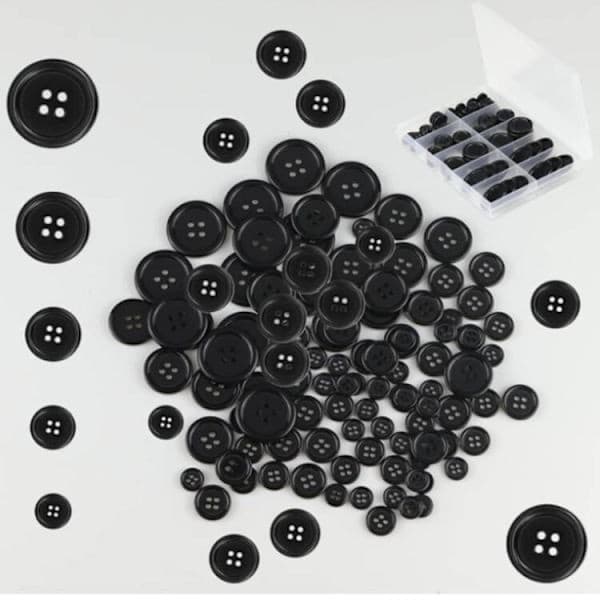 Sorte knapper, håndlavede knapper, 100 blandede syede knapper, D