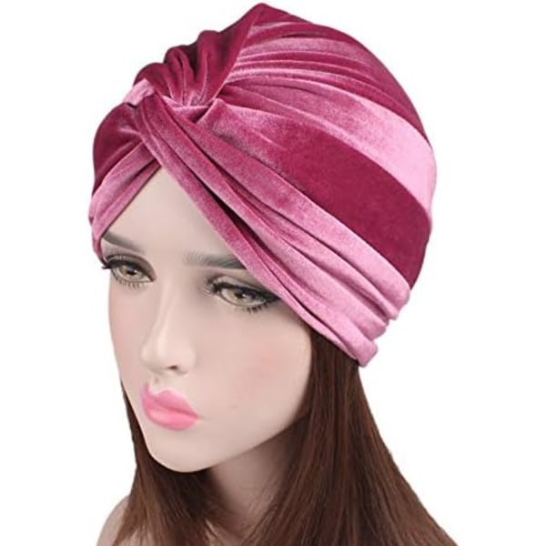 Kvinnors stretchiga sammetsvridna plisserade hårwrap turbanhatt Pink