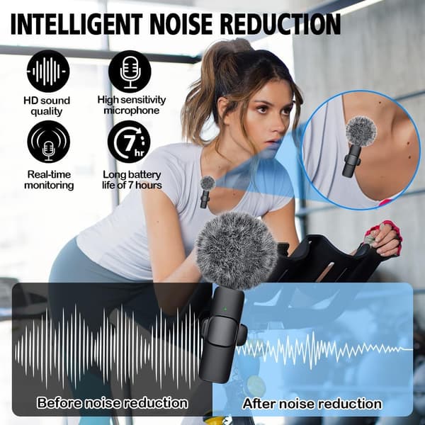 2025 Seneste Model Mini Mikrofon, 3 i 1 Trådløse Lavalier Mikrofoner til iPhone/iPad/Android/Kamera (Lightning/USB/3,5 mm Jack), 2-pak Bl