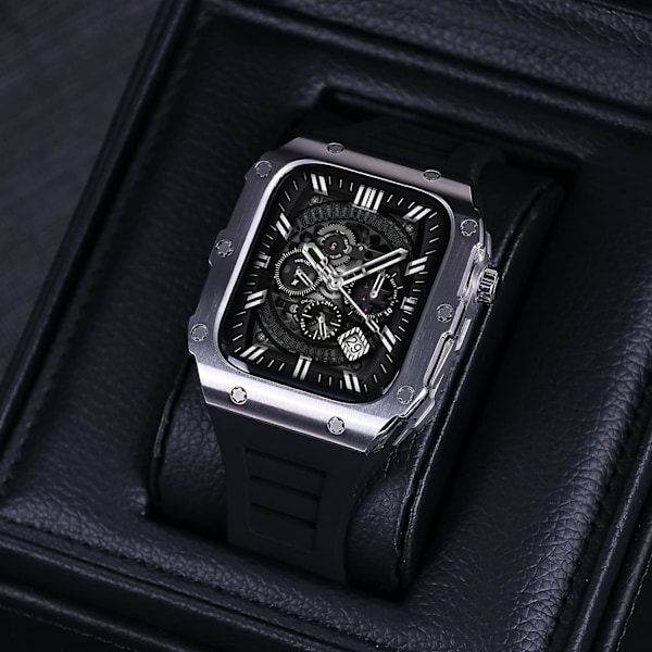 Apple Watch-armband med fodral Kompatibel med Apple Silvery Case Black Band 44/45mm