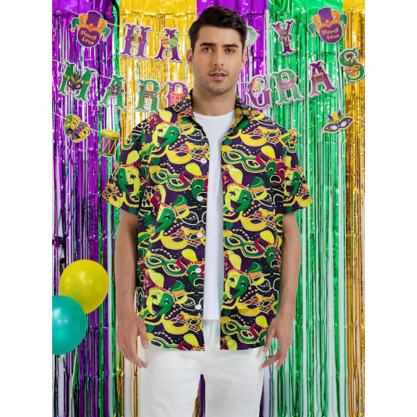2025 Senaste Modell Herr Hawaiian Bowling Skjortor för Mardi Gras och St Patricks Day Kortärmad Knäppning Holiday Grafisk Skjorta