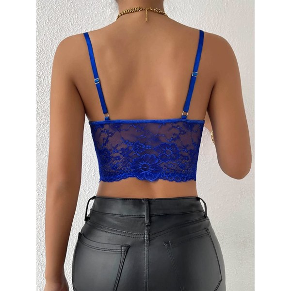 Kvinnors PU Läder V-hals Spaghetti Rem Cami Crop Top Pure Royal Blue XL