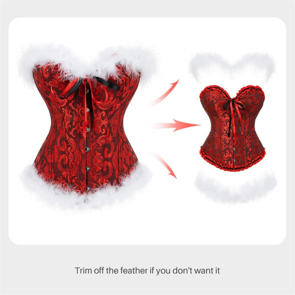 Plus size korsett, blommig plisserad trim för kvinnor, överbyst midja Christmas Black Red M