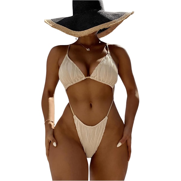 Sexig baddräkt i ett stycke för kvinnor, korsad stringbikini, stringtrosor, beige, stor