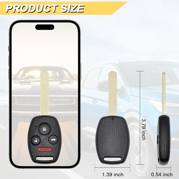 Nyckelbricka Ersättning för 2006-2013 Honda Civic EX Si Hybrid Bil Nyckellös Fjärrkontroll, N5F-S0084A N5F-A05TAA, 4 Knappar, 2st Svart Svart