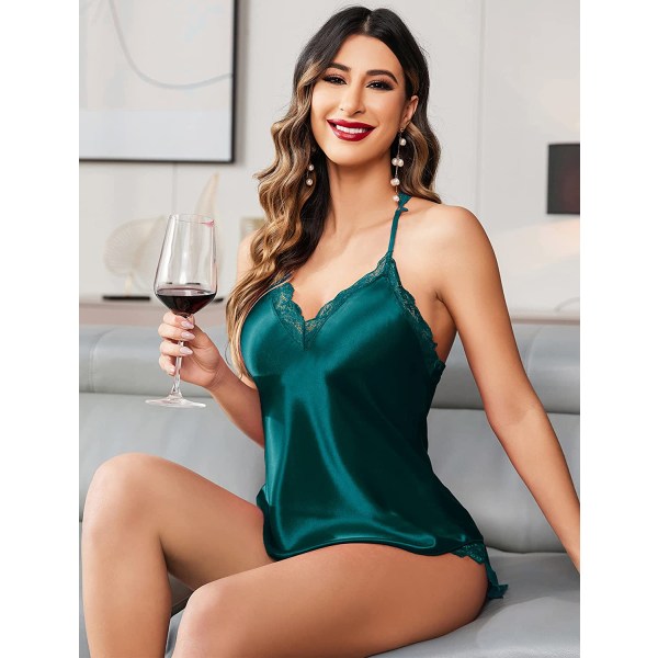 2025 Senaste Modell Satin Pyjamas Set Sovkläder Dam Sexiga Underkläder Cami Shorts Set Nattkläder S-XXL