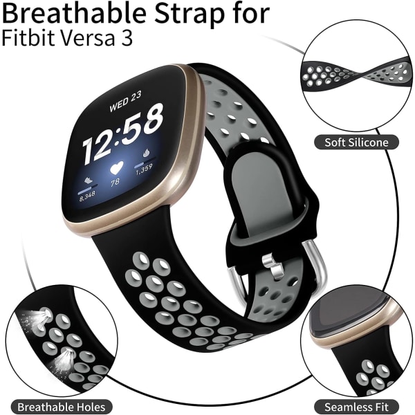 Sportig silikonrem för Fitbit Versa 3/Sense - Byte av armband som andas