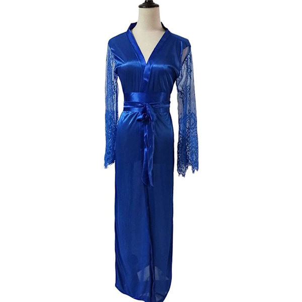 2025 Senaste Modell Silkesnattlinne Nattlinne Sexiga Underkläder Morgonrock Satin Lång Dam Sovkläder Sexiga Underkläder för Kvinnor Plus Size (Blå