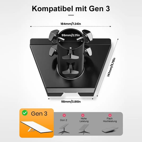 3-rörs adapterfäste, höjdjusterbart, lämpligt för rör med 42 mm diameter, med stativfäste.