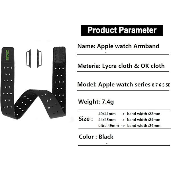 2025 Senaste Modell Sport Edition Armband - Elastiskt och Andningsbart Lycra Armband för Apple Watch Svart 42/44/45mm