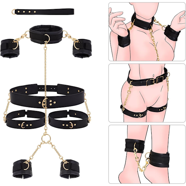 2025 Senaste Modell Sex Bondage BDSM Kit Restraints - Vuxenleksaker för Par Hals till Handled SM Utrustning & Tillbehör Spel 7PCS Set wit