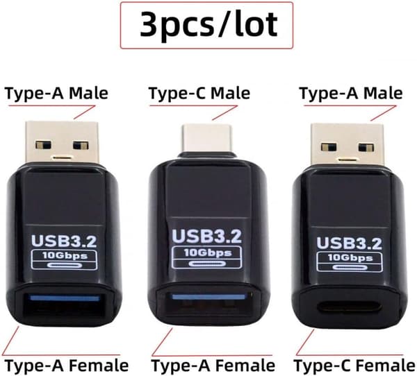 2025 Uusin malli CY-sovitin 3 kpl/erä Type-C Älykäs LED-näyttö USB-C - USB3.2 Type-A -sovitin 10 Gbps Data Virta Jännite Nopea lataus Mo