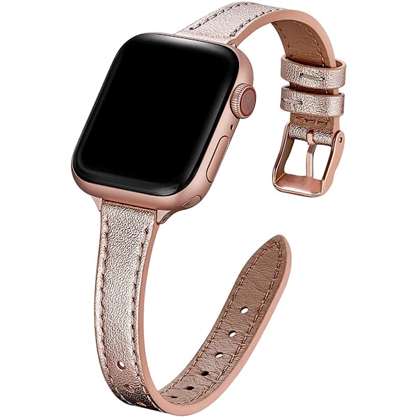 Smal läderband kompatibelt med Apple Watch Band 38mm Rose Gold with Rose Gold 38mm/40mm/41mm