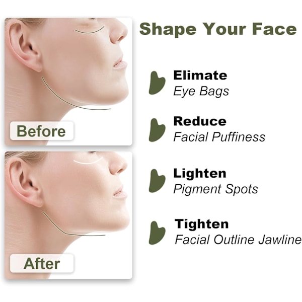 2025 Senaste Modell Gua Sha Ansiktsverktyg för Hudvård Massageverktyg för Egenvård Jade Kropps GuaSha Sten Spa Kit Ansiktsskulptering Till