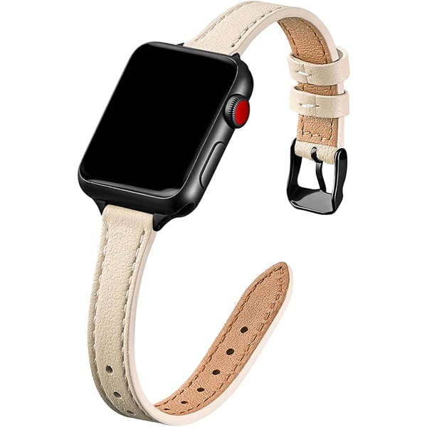 Smalt läderband kompatibelt med Apple Watch Band 38mm Beige with Black 42mm/44mm/45mm/49mm