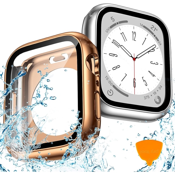 2-pack vattentätt Apple Watch case för SE/serien Silver+Rose Gold 44mm