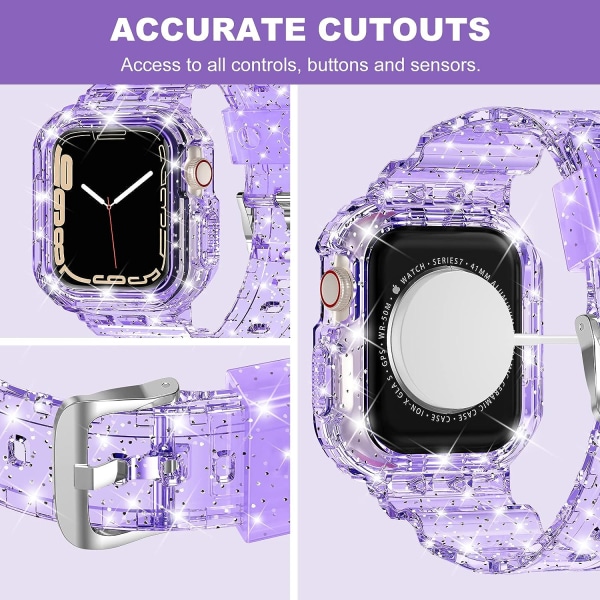 Kompatibel med Crystal Clear Apple Watch-band Glitterpurple 42/44/45mm