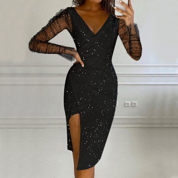 2025 Senaste Modell Kvinnor Sexig Genomskinlig Mesh Skir Långärmad Bodycon Festklänning Dam Lång Brudtärneklänning