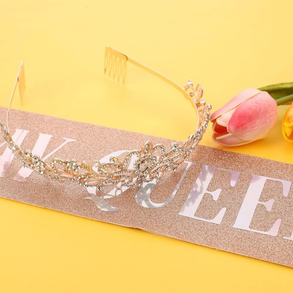 Födelsedagskronprinsessans Sash & Rhinestone Tiara Set - Födelsedagsfesttillbehör