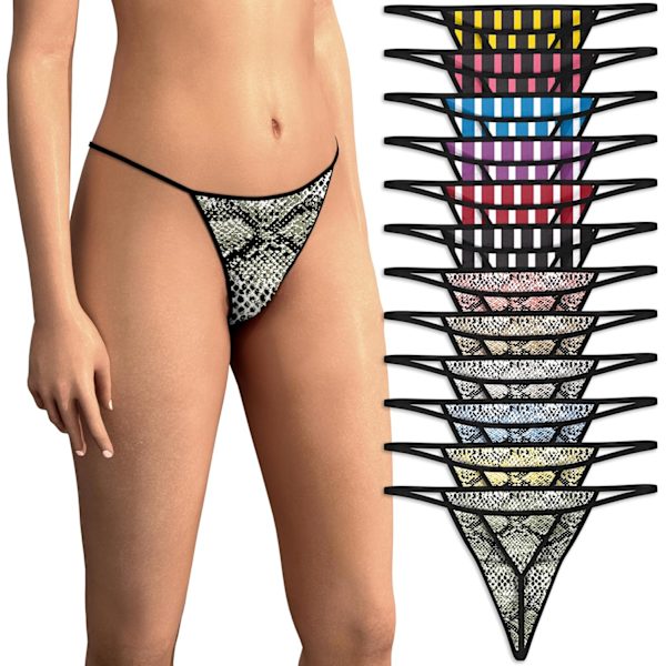 2025 Senaste Modell Dam 12-pack String Bikini - T-Back Trosor | Smörmjukt Osynliga Trosor 12-pack - Ormar & Ränder