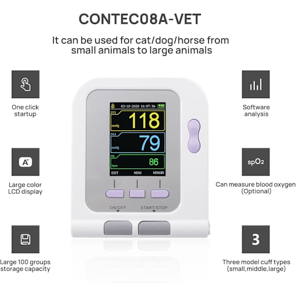 2025 Senaste Modell 08A-VET Digital Veterinär Blodtrycksmätare Hund/Katt/Husdjur Liten Manschettstorlek 2,3”-4,3” Liten