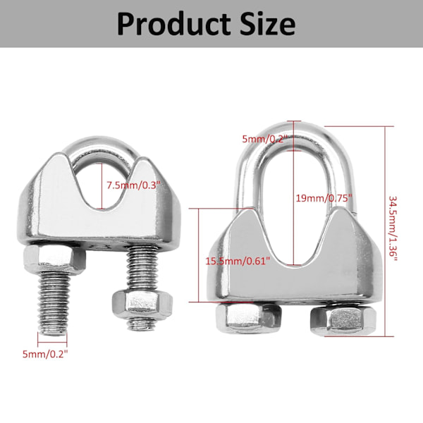 8-pack 5/16 tum M8 rostfritt stål vajerklämma, U-bult sadelfäste M8 M8