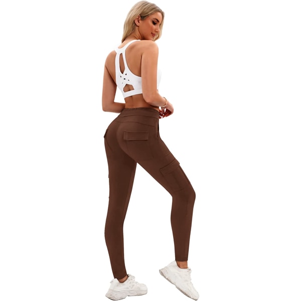 Yogaträningsbyxor för kvinnor med fickor, stretchiga joggingbyxor XL