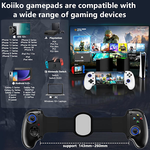 2025 Seneste Model Mobile Cloud Gaming Controller til iPhone 16/15/14, iPad, Tablet, Android/PC/Switch/PS3/PS4 Gamepad Joystick med Turbo,