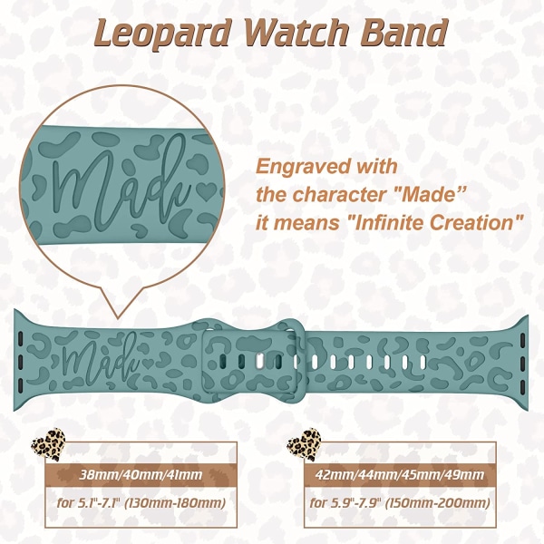 6-pack leopardgraverat band som är kompatibelt med Apple Watch 6pcs 5 42mm/44mm/45mm/49mm