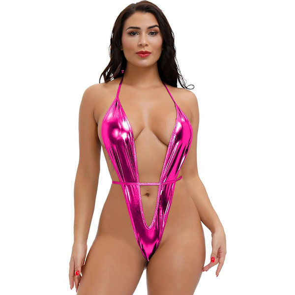 2025 Senaste Modell Sexig Mini Monokini Baddräkt för Kvinnor PU Läder One-Piece Halter Extrem Micro Bikini Teddy Underkläder Slampig Baddräkt
