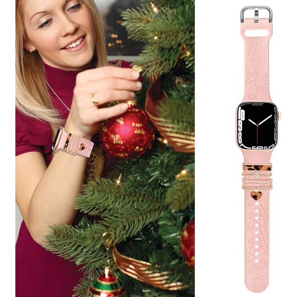 Watch Band Charms (Band Ingår), Kompatibel med Apple Rose Gold Leopard Heart 38/40/41mm