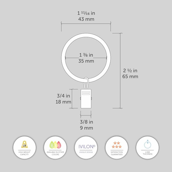 Gardinklippringar - Klippringar för Gardinpaneler 1,7 tum, Set om 14 - Svart Svart Set om 14 (1,7 tum)