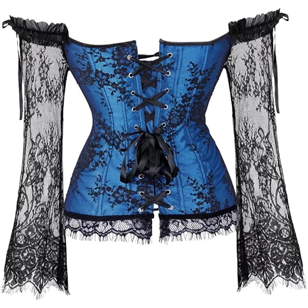 Korsetter för kvinnor Overbust Bustier Top Gothic Sexy Shoulder 8127blue M