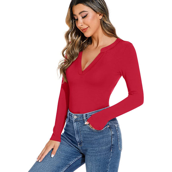 2025 Senaste Modell Dam Casual Sexig V-ringad Långärmad Ribbad Åtsittande Tanga Bodysuit Toppar S-2XL