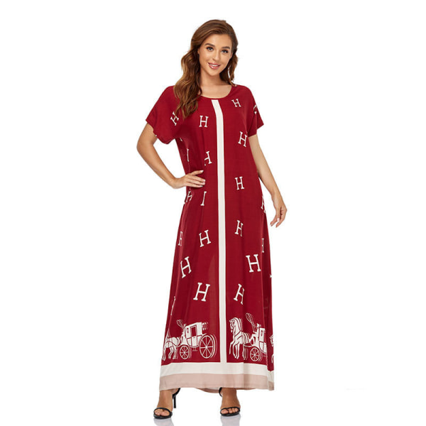 Röd muslimsk klänning med lös printed red XL