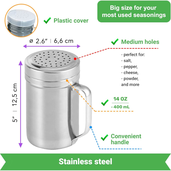Senaste modellen 2025 [10oz + 10oz + 14oz] Ströare/Shaker i rostfritt stål - av Silver, Klar
