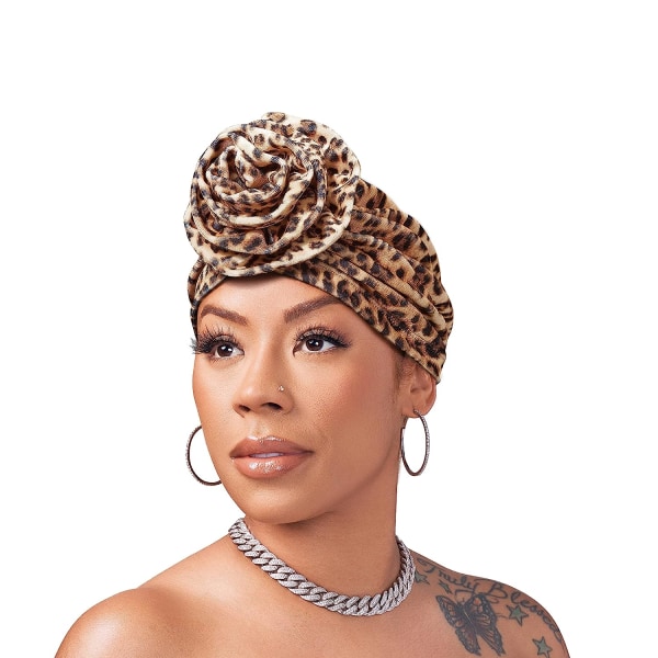 X Keyshia Cole Toppknut Turban Ritzy Sammet Turban Huvud Leopard