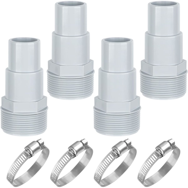 Högkvalitativt, helt nytt 4-pack Universal Combo Poolslangadapter 1-1/4\" eller 1-1/2\" Poolpumpslanganslutning Ersättning med klämmor