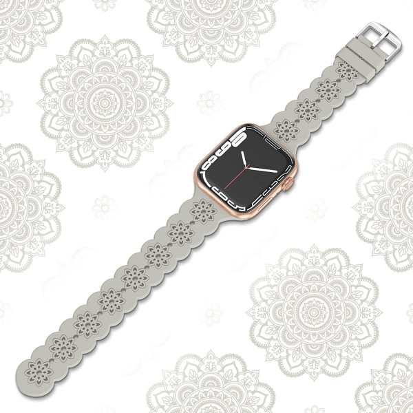 Blommigt silikonband kompatibelt med Apple Watch-band 38 mm Gray 42mm/44mm/45mm/49mm