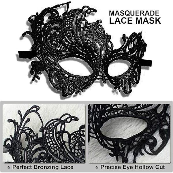 2025 Senaste Modell Par Maskeradmask Spets Ögonmask Venedig Karneval Halloween Mask Fest Bal Dansmask Kostym Karneval 2-pack Svart