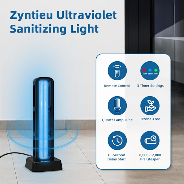 2025 Senaste Modell 39W UV-Ljusdesinficerare med Fjärrkontroll och 3 Timers – Ozonfri Desinfektionsenhet för Hemmet, Dödar Bakterier och Virus