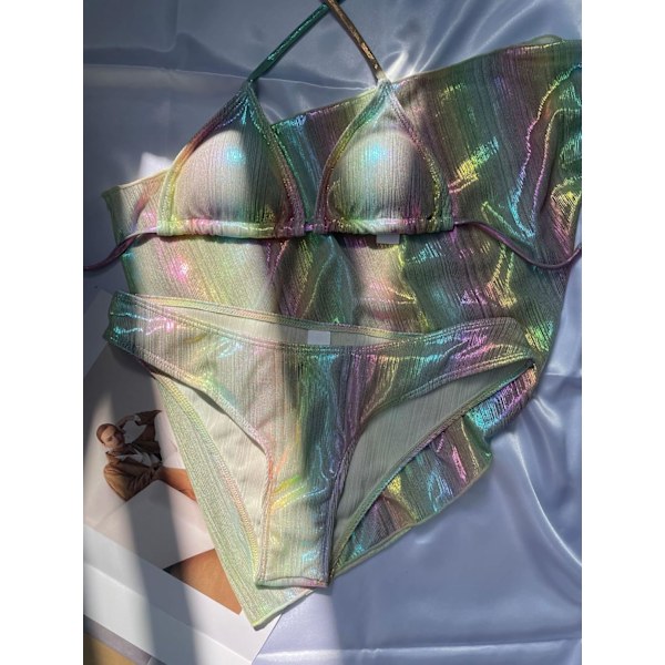 Sexig Baddräkt Utskuren Baddräkt Metallkedja Bikini Högt Skuren Tanga Baddräkt i Ett Stycke (Small, Iridescent)