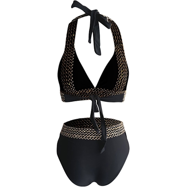 Tvådelad baddräkt för damer, sexig baddräkt push up bikini set halter baddräkt full täckning vadderad 2-delad baddräkt #F01-black X-Large