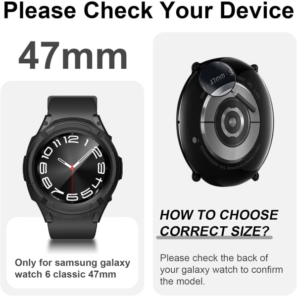 3 i 1 ramskydd för Samsung Galaxy Watch 6 Classic 47 mm skärm