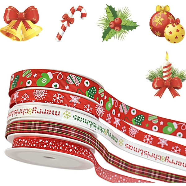5 Roll Christmas Grosgrain Ribbon Bundle - Presentförpackning och hantverk