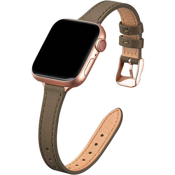 Smal läderband kompatibel med Apple Watch Band 38mm Taupe with Rose Gold 38mm/40mm/41mm