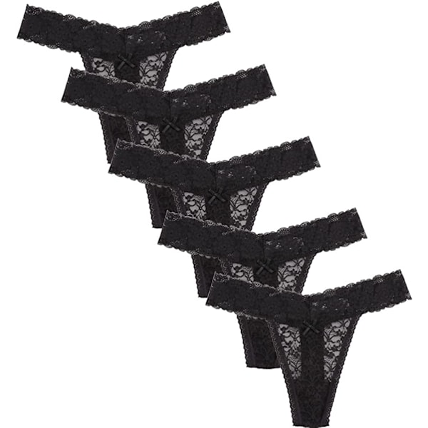 Kvinnors Sexiga Spets T-backs V Cheeky Underkläder Genomskinliga 5pcs Black XL