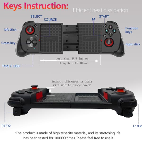 2025 Seneste Model Trådløs Cloud Gaming Controller til iOS, Android, Windows PC, inklusive iPhone15/14/13, Steam osv.. Hall trigger, Linea
